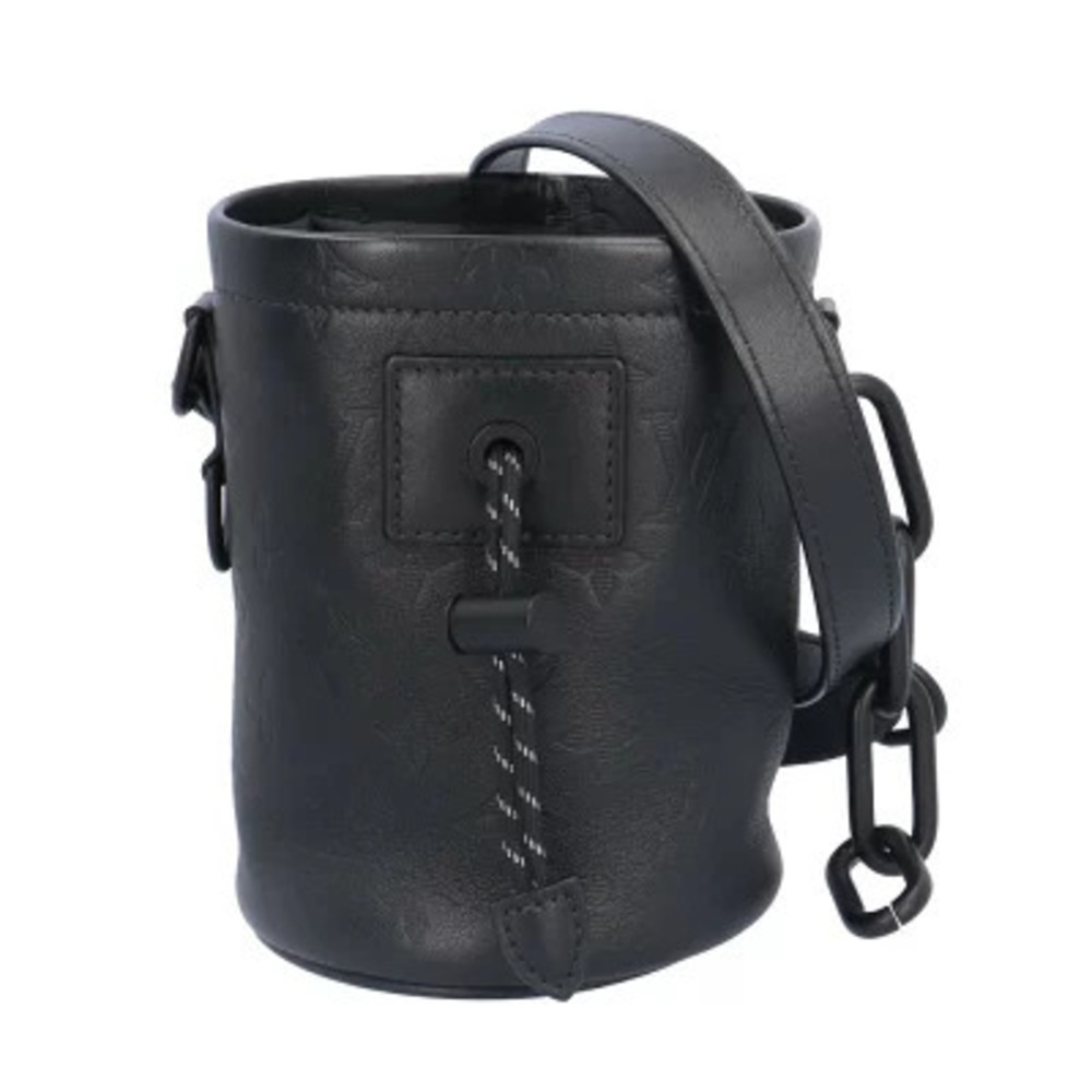 Louis Vuitton Monogram Shadow Black Chalk Bag Shoulder Leather Black